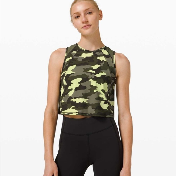 Lululemon Sculpture Tank *Cropped Heritage 365 Camo Crispin Green/Olive Size 6 - Picture 1 of 9